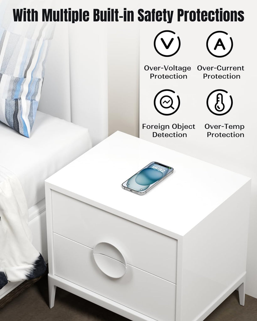 Invisible Wireless Charger, 0-30mm Under Desk Wireless Charger, Dual Uses On or Hidden Under Table Charging Pad for Nightstand for iPhone 17/17