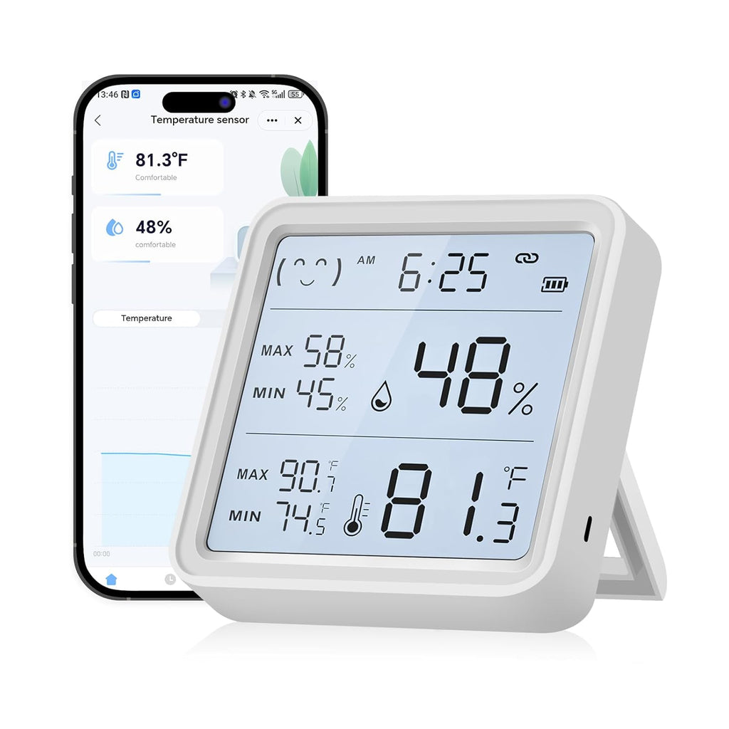 WiFi Thermometer Hygrometer, Wireless Indoor Humidity Monitor for Room, Smart Temperature Sensor with App Control, Large LCD Display with Light