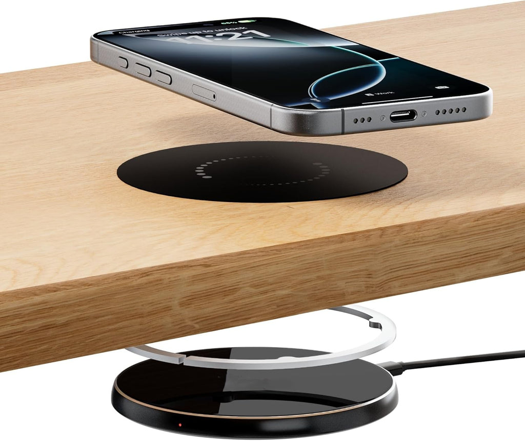 Invisible Wireless Charger, 0-30mm Under Desk Wireless Charger, Dual Uses On or Hidden Under Table Charging Pad for Nightstand for iPhone 17/17