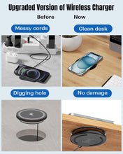Load image into Gallery viewer, Invisible Wireless Charger, 0-30mm Under Desk Wireless Charger, Dual Uses On or Hidden Under Table Charging Pad for Nightstand for iPhone 17/17