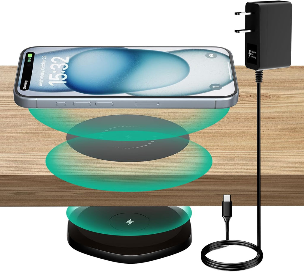 Invisible Wireless Charger,30mm Under Desk Charger Mat, Furniture Table Nightstand Desktop Charging Station