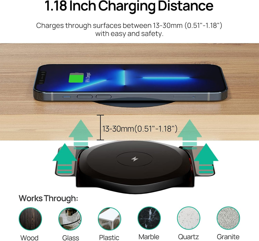 Invisible Wireless Charger,30mm Under Desk Charger Mat, Furniture Table Nightstand Desktop Charging Station