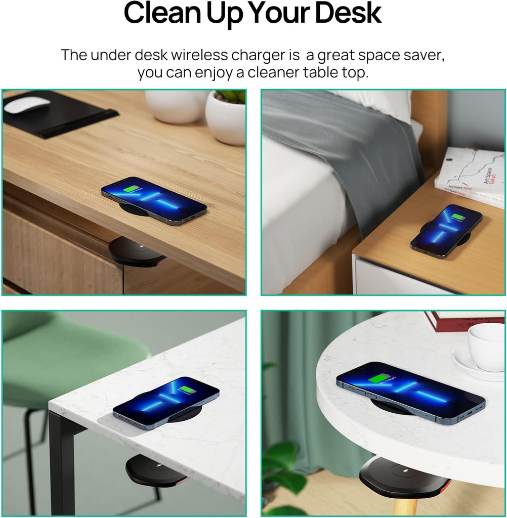 Invisible Wireless Charger,30mm Under Desk Charger Mat, Furniture Table Nightstand Desktop Charging Station
