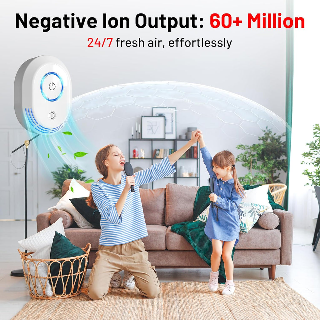 Plug in Air Ionizers 60 Million Negative Ions Out Put, 2 in 1 Ozone Odor Eliminator and Air Ionizers for Home, Kitchen, Bedroom, Office, Mini Air Cleaner